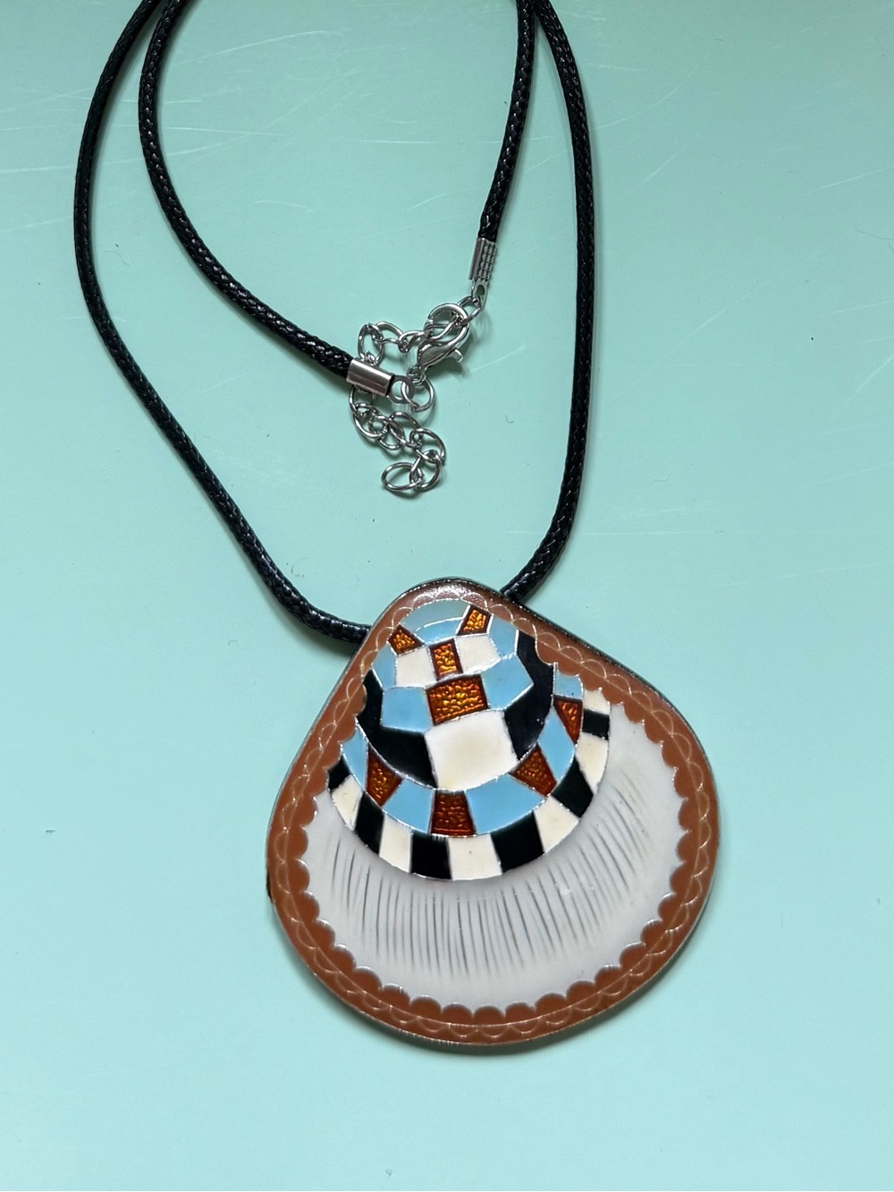 Southwestern Style Mosaic Pendant Necklace – Multicolor Geometric Design